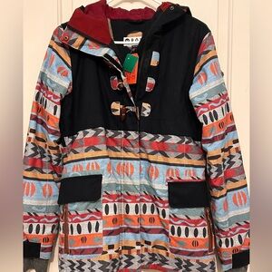 NWT Roxy Multicolor Patterned Snow Ski Coat